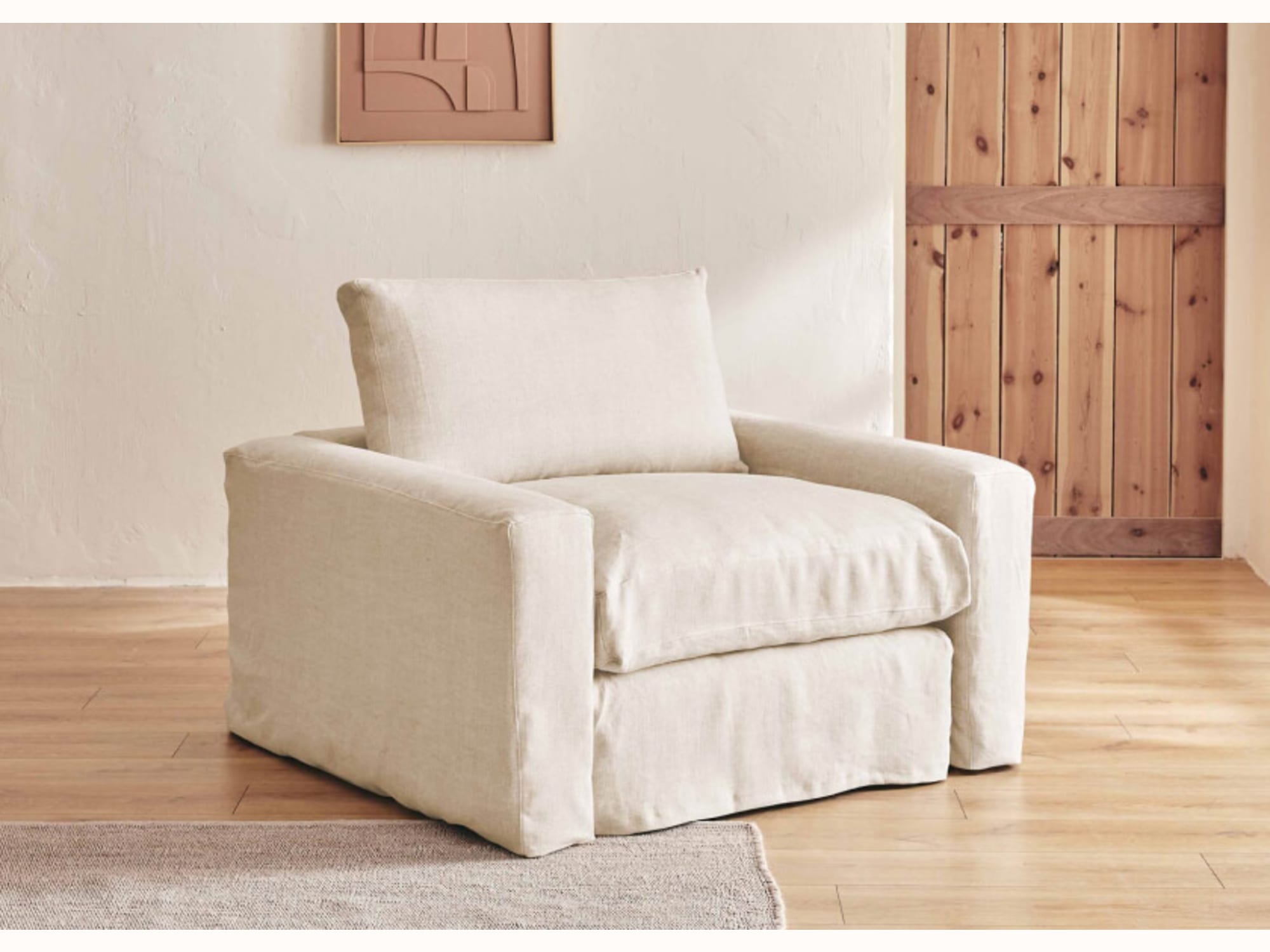 Poltrona ampia in lino LENO - 80 cm
