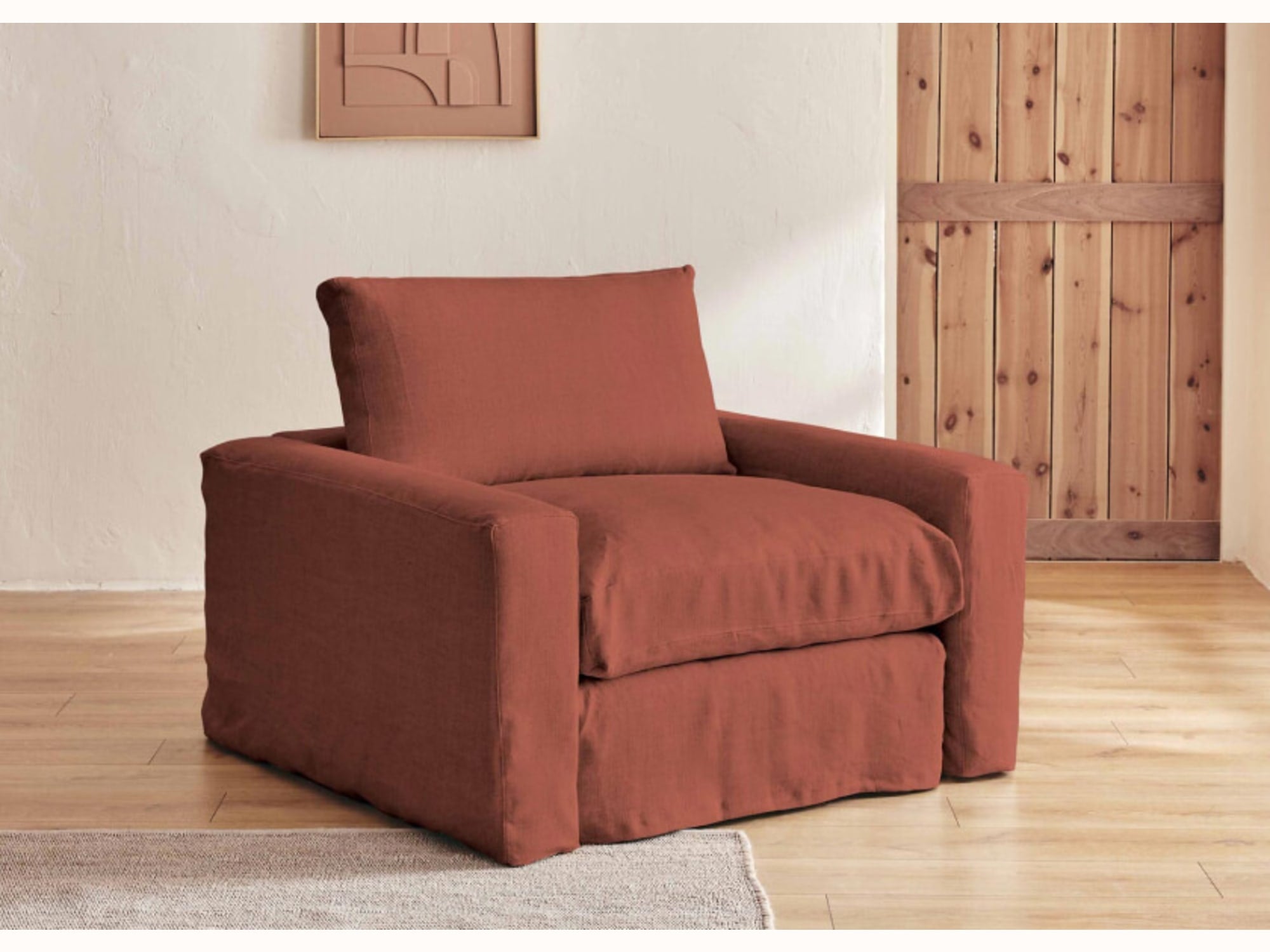 Poltrona ampia in lino LENO - 80 cm
