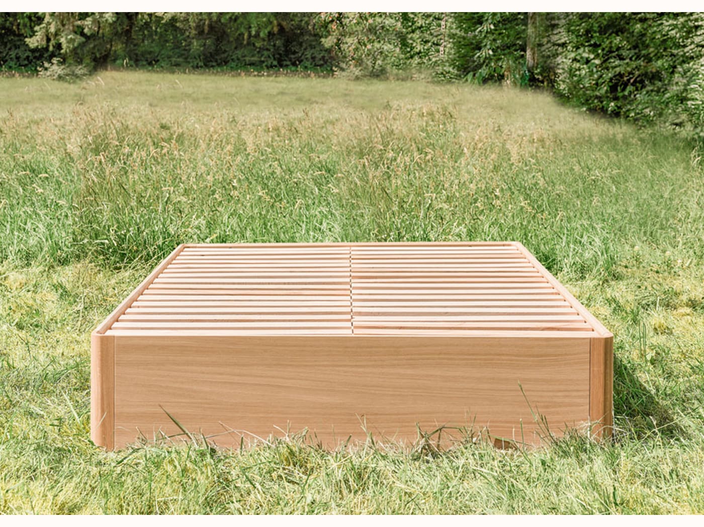 Cama con somier de roble macizo NÉNUPHAR