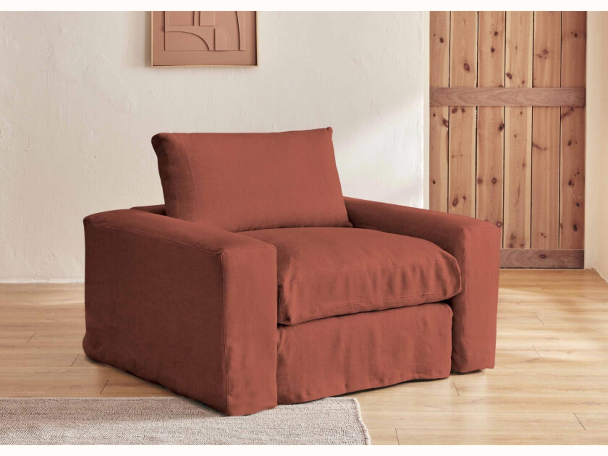 Poltrona ampia in lino LENO - 80 cm
