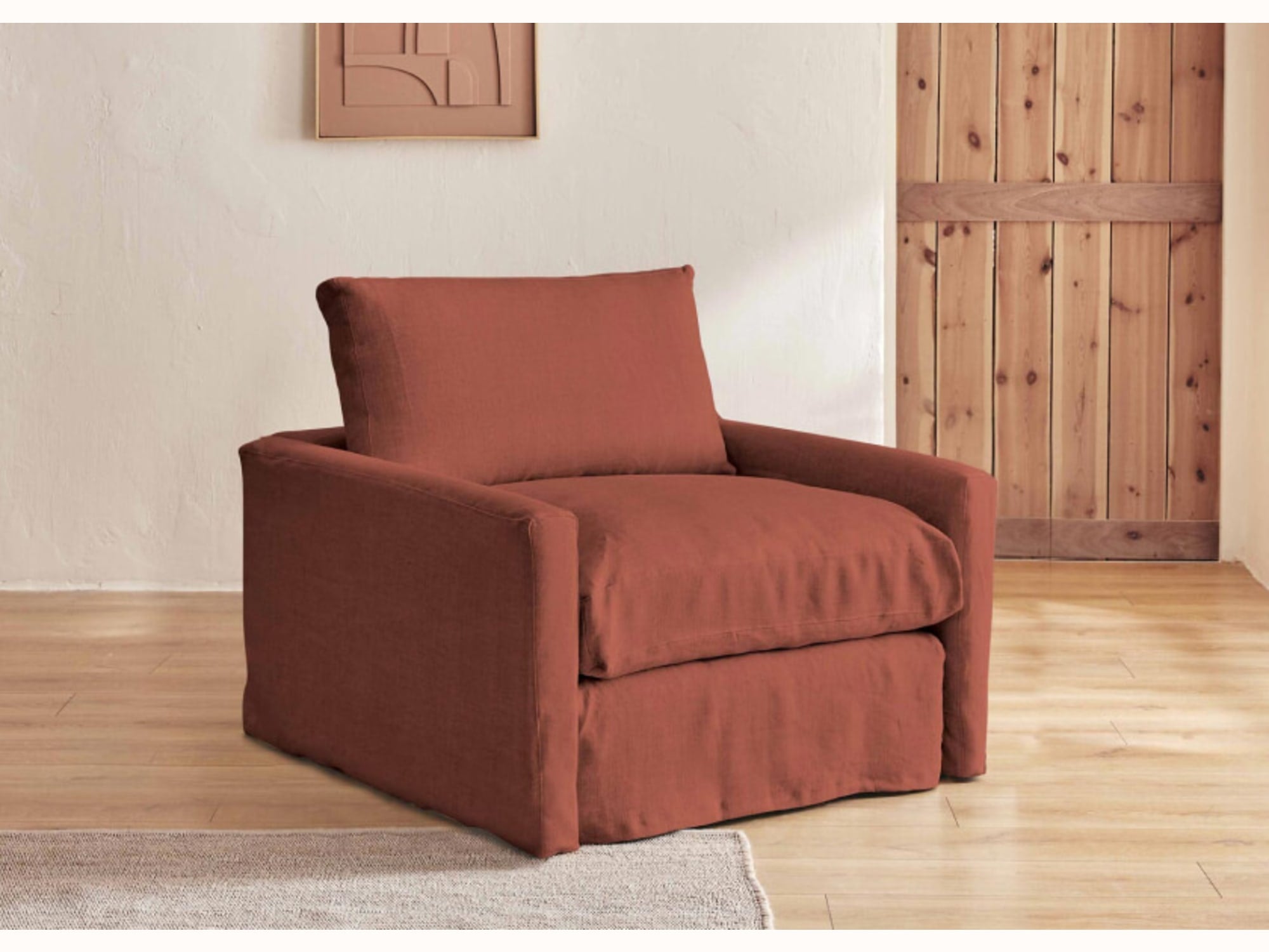 Poltrona ampia in lino LENO - 80 cm