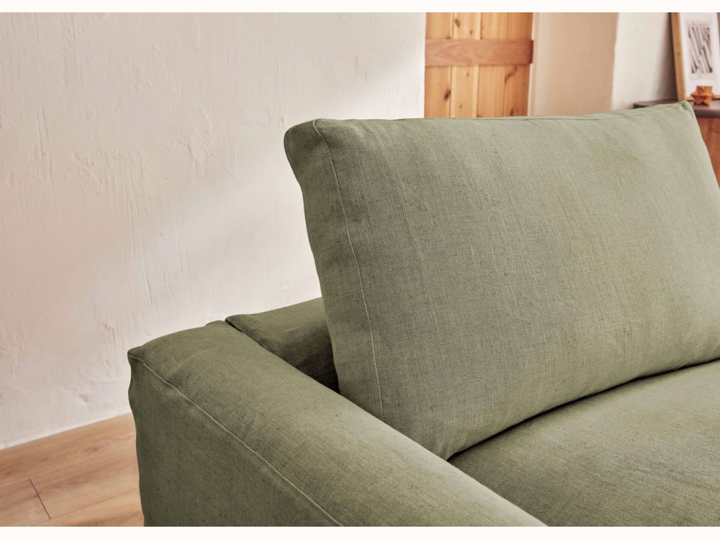 2-3-Sitzer-Ecksofa mit Hocker aus Leinen LENO