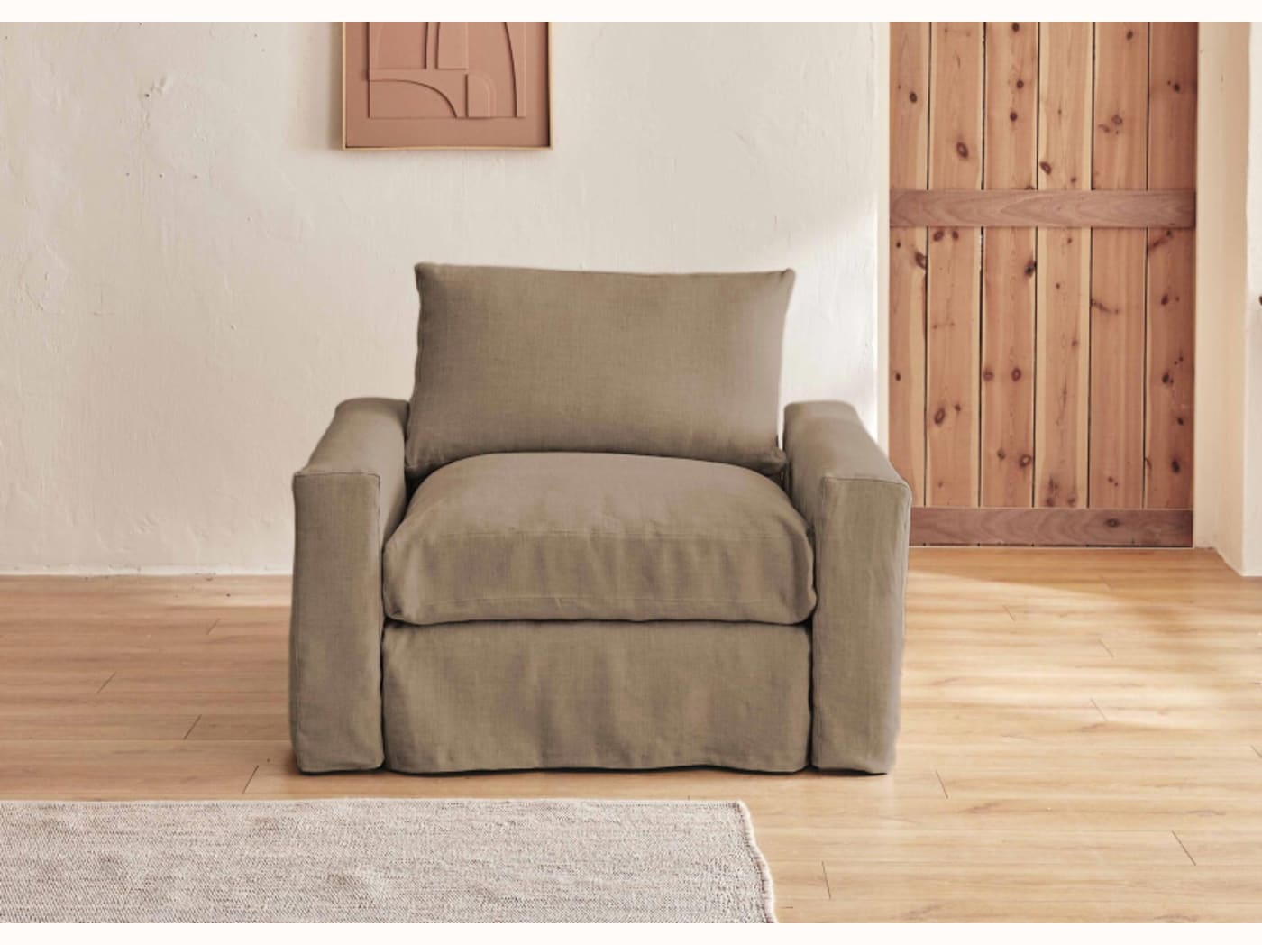 Poltrona ampia in lino LENO - 80 cm