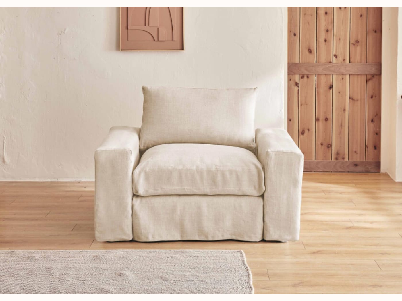 Poltrona ampia in lino LENO - 80 cm