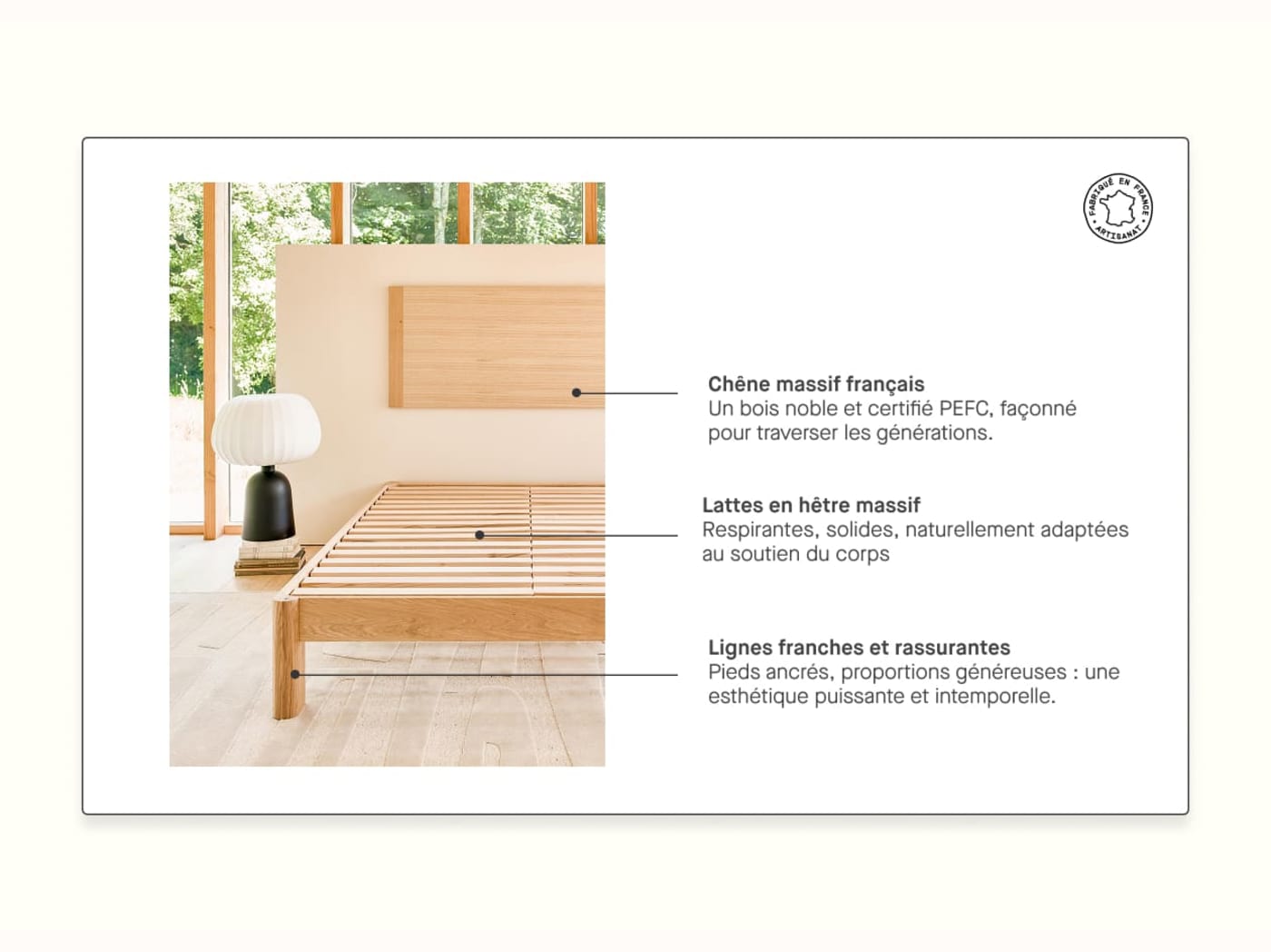 Cama com base em carvalho maciço BAOBAB