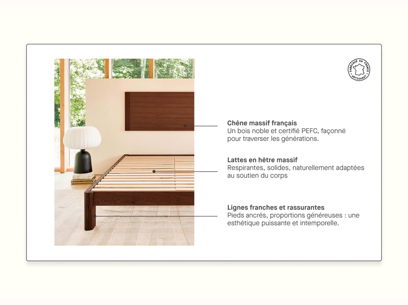 Cama com base em carvalho maciço BAOBAB
