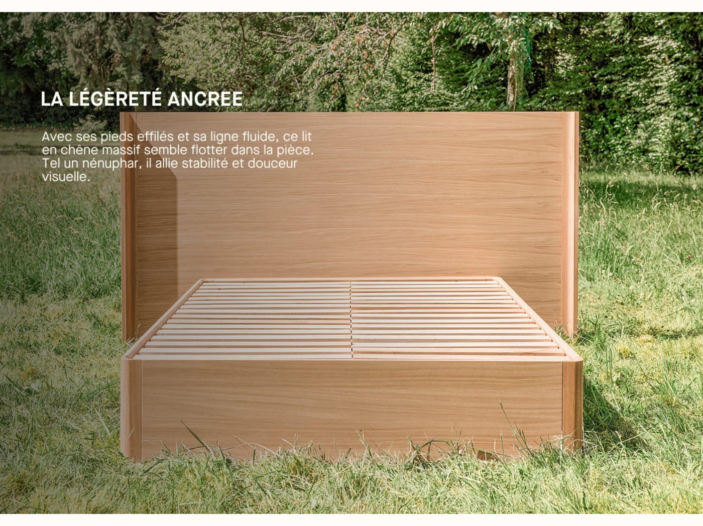 Cama con somier de roble macizo NÉNUPHAR