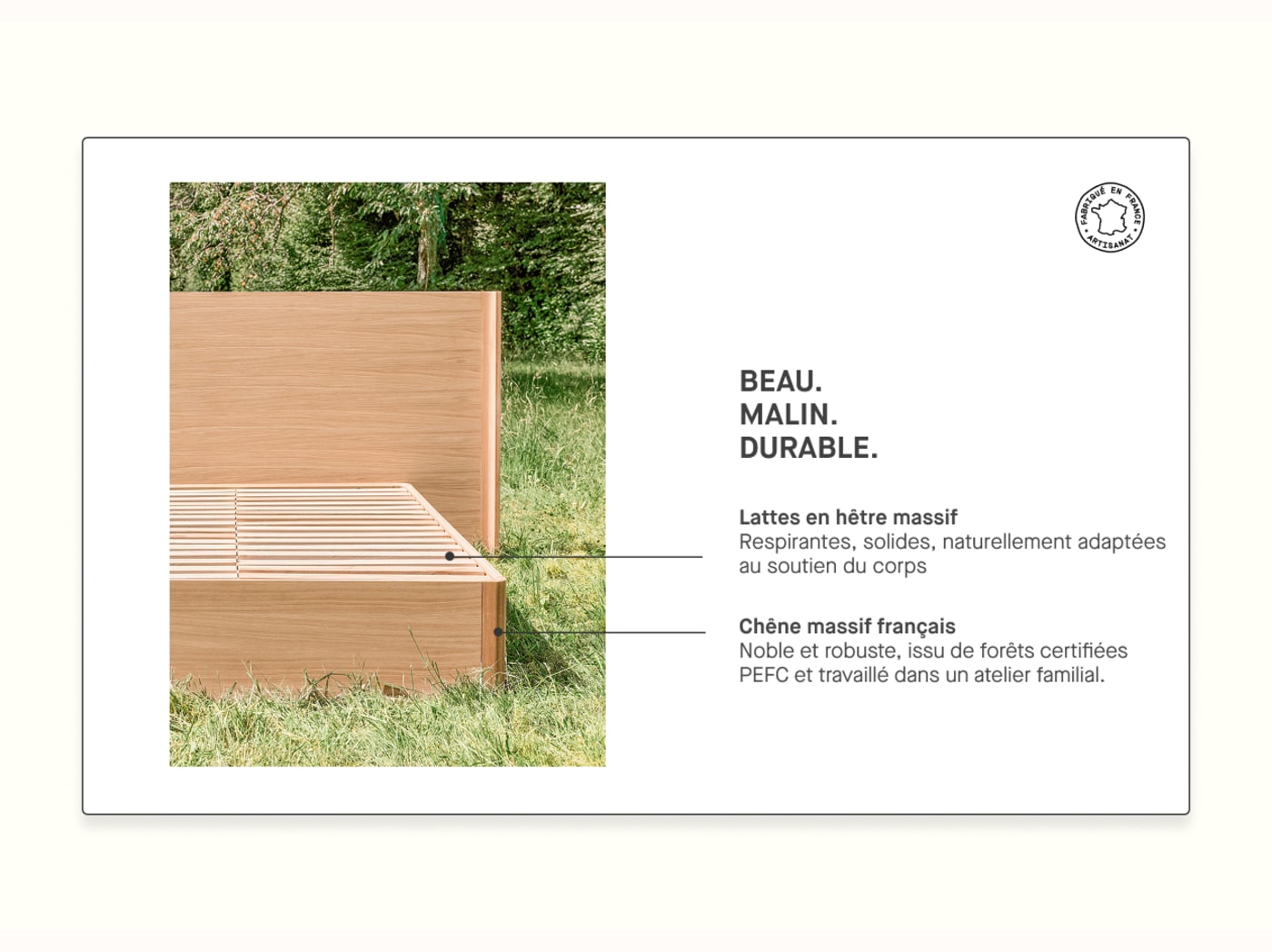 Cama con somier de roble macizo NÉNUPHAR