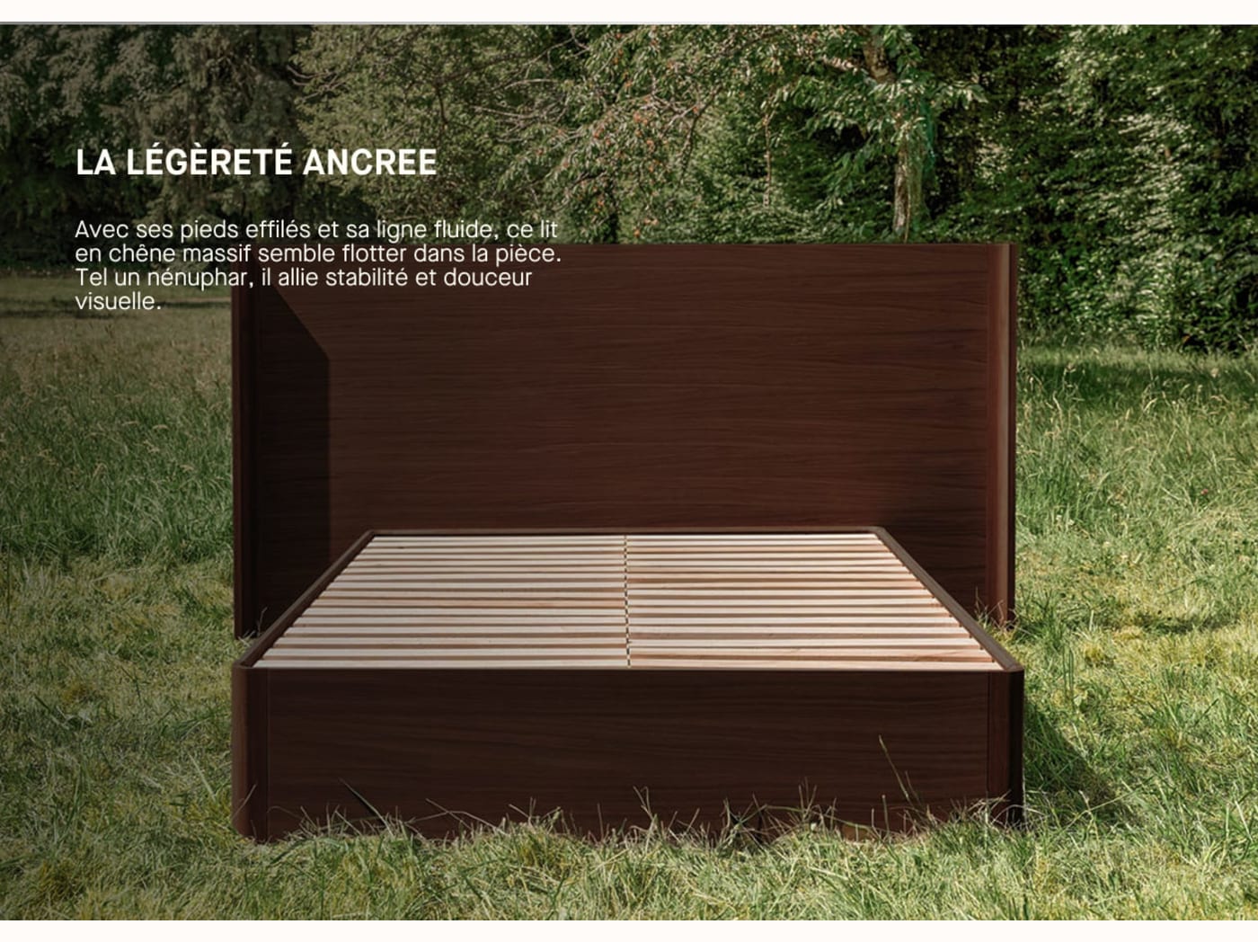 Cama con somier de roble macizo NÉNUPHAR