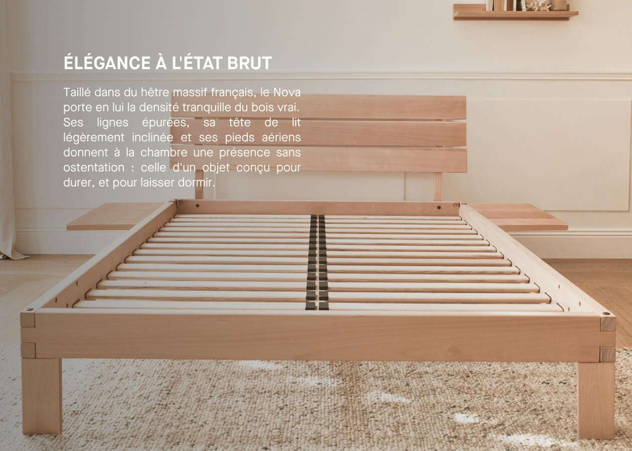 Bett mit Lattenrost aus massiver Buche NOVA