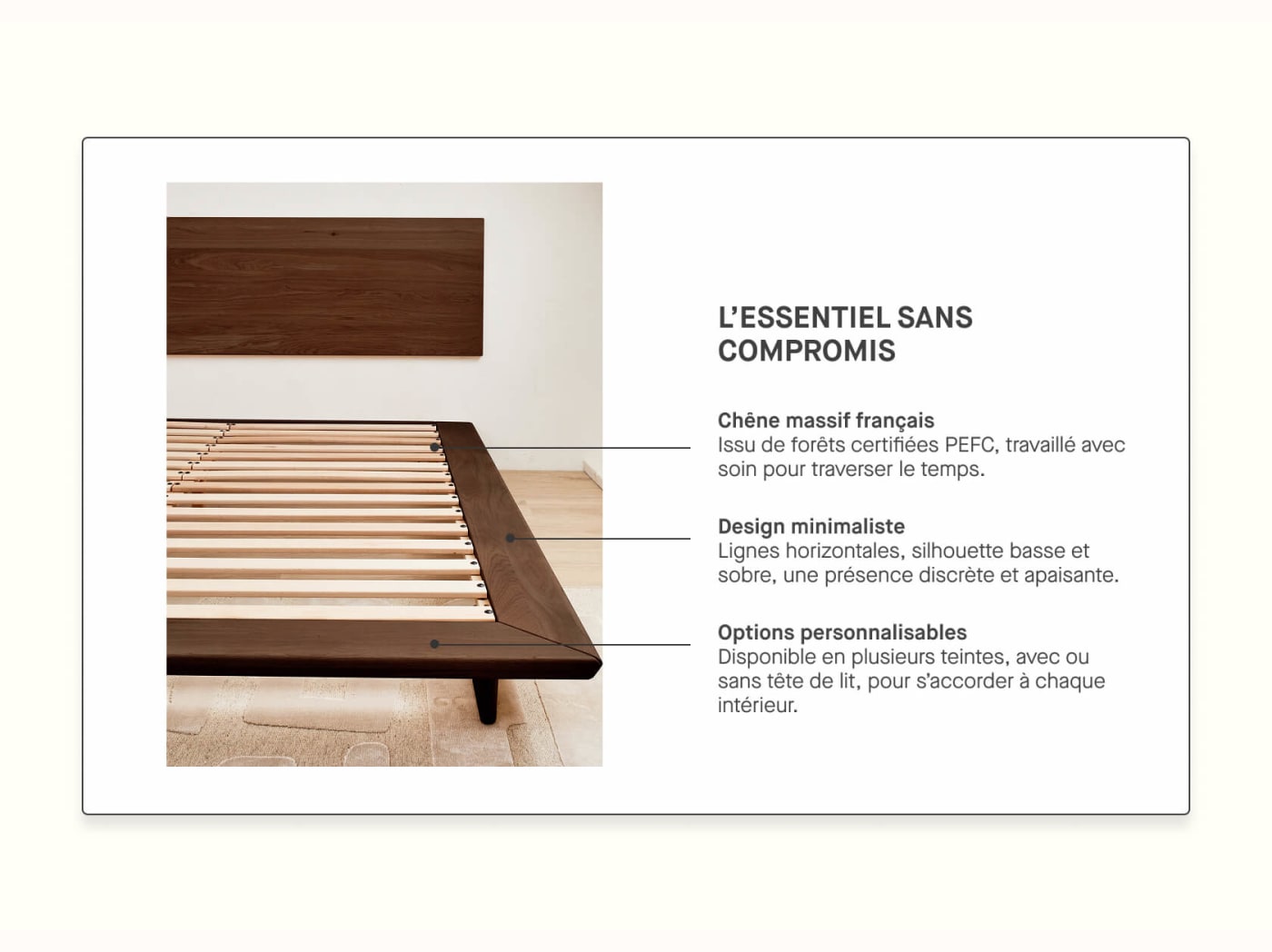 Cama de plataforma em madeira maciça LIVIA